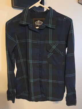 SMITH Navy Blue and Teal Plaid Button-Up Shirt